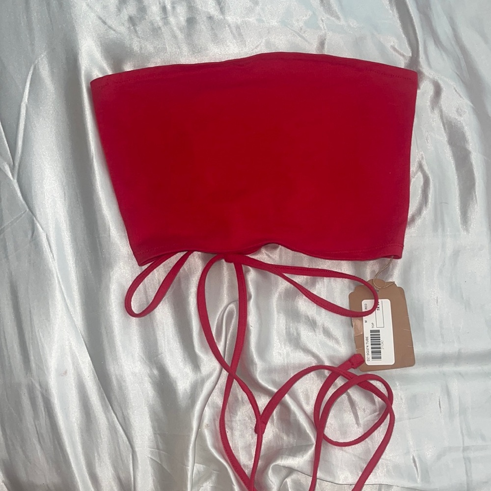 Red Tube Top with Stapped Up Back Crop Top